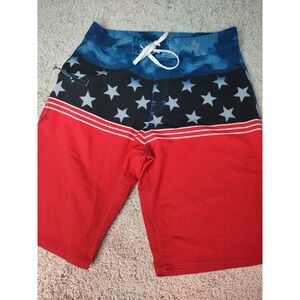Burnside Men's Red White & Blue Board Shorts Size 30 ‎ Americana USA Flag Swim